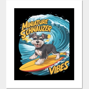 Wave-Riding Miniature Schnauzer Surfing Adventure Posters and Art